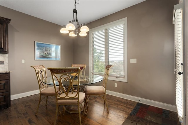 dining room with a chandelier and dark wood-type flooring