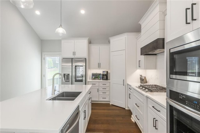 1116 SW Whispering Willow Way, Lees Summit, MO 64064 - kitchen with appliances with stainless steel finishes, a sink, ventilation hood, light countertops, and white cabinets