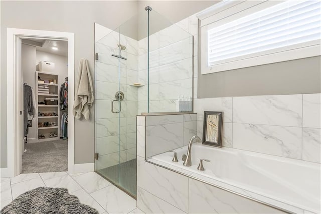 1116 SW Whispering Willow Way, Lees Summit, MO 64064 - full bath featuring a marble finish shower, a bath, and a spacious closet