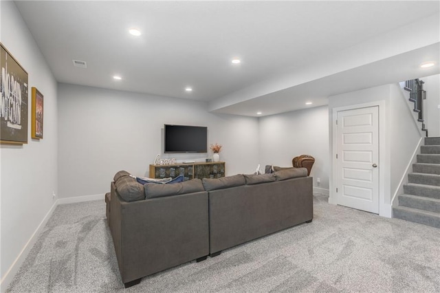 1116 SW Whispering Willow Way, Lees Summit, MO 64064 - living area with carpet, stairway, baseboards, and recessed lighting