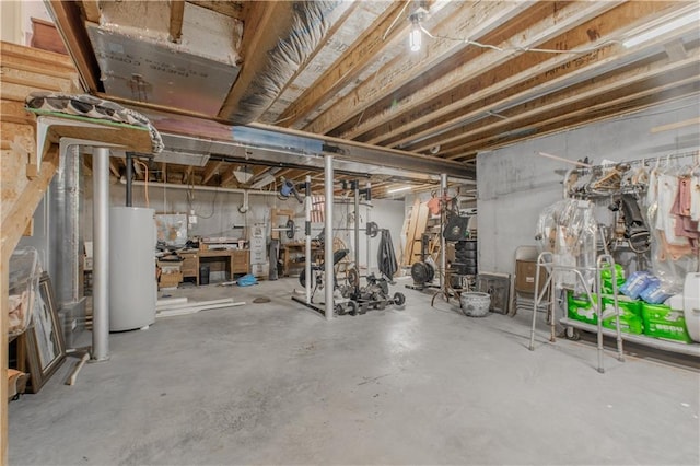 basement featuring water heater