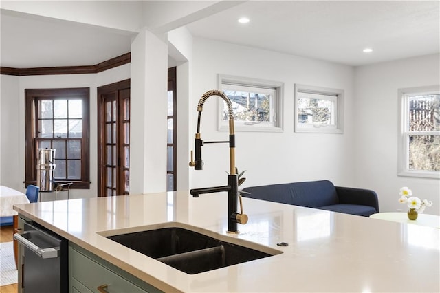 kitchen featuring sink, stainless steel dishwasher, and green cabinets