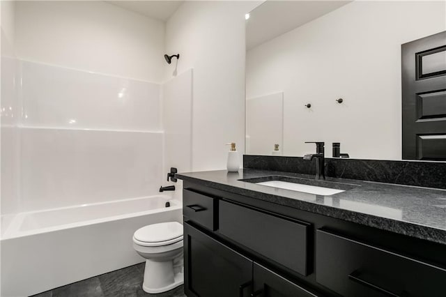 full bathroom with shower / bathing tub combination, vanity, and toilet