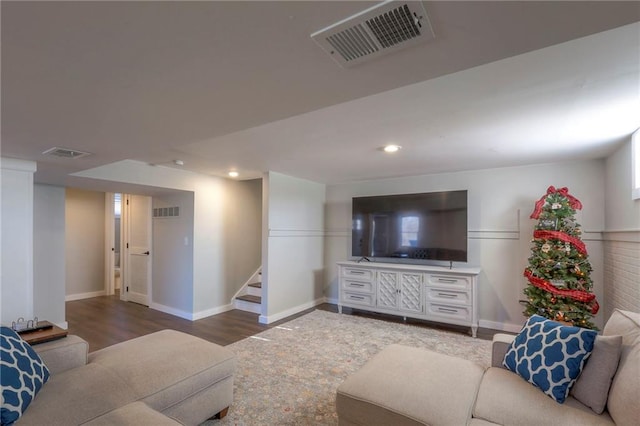 living room with dark wood-type flooring