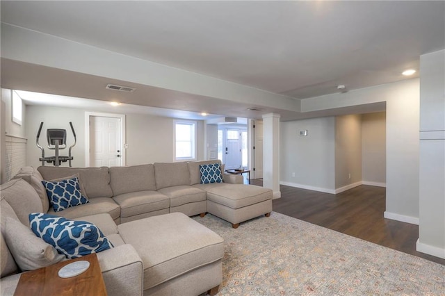 living room with hardwood / wood-style floors