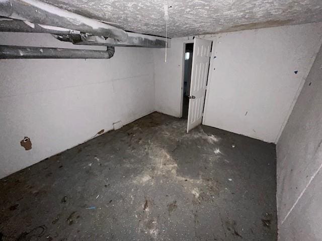 basement with a textured ceiling