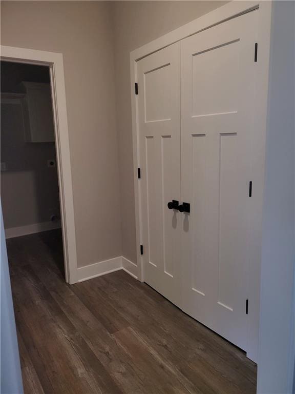 interior space with dark hardwood / wood-style floors