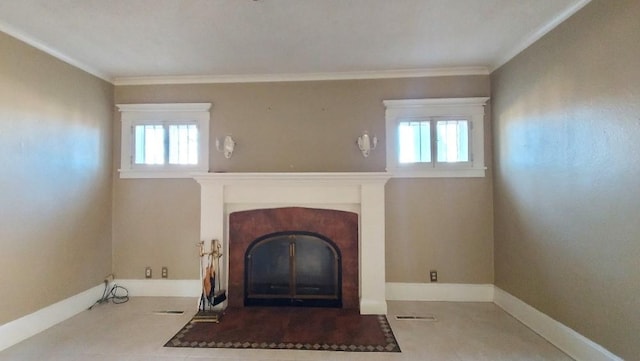 interior space featuring tile patterned flooring, a wealth of natural light, and ornamental molding