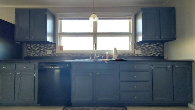 kitchen with decorative backsplash, black dishwasher, and a wealth of natural light