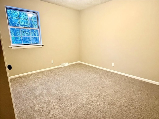 empty room with carpet floors and a textured ceiling