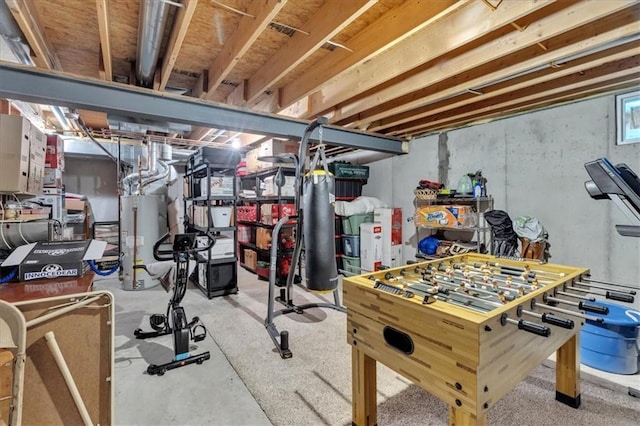 basement featuring gas water heater