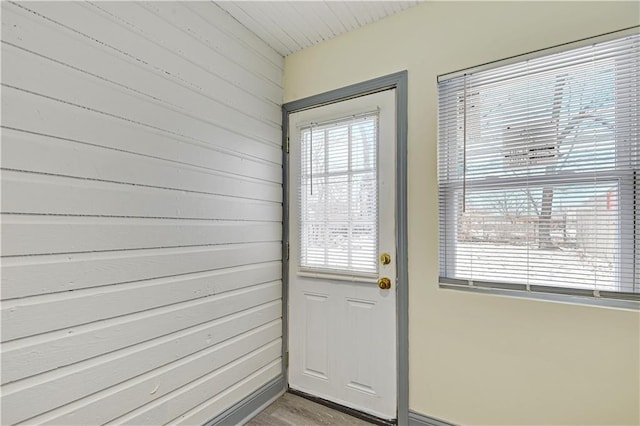 doorway to outside featuring wood-type flooring