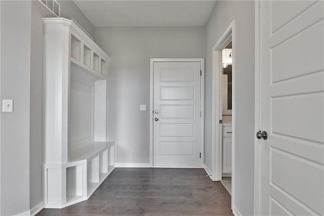 mudroom with dark wood-type flooring