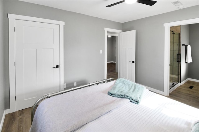 bedroom featuring ceiling fan and wood-type flooring