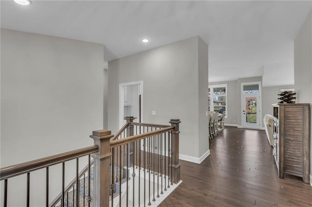 6975 W 162nd Ter, Overland Park, KS 66085 - hallway with an upstairs landing, wood-type flooring, and recessed lighting