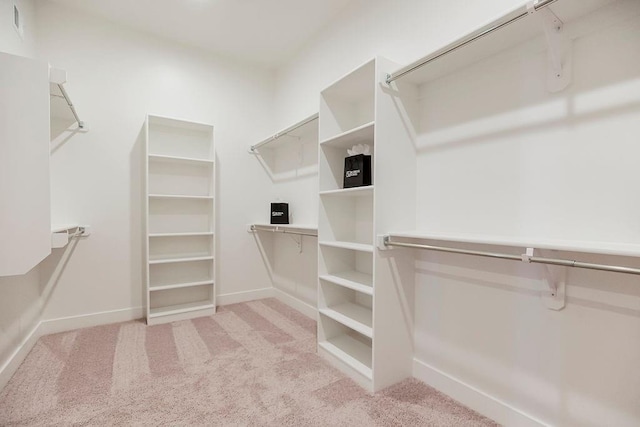 spacious closet featuring light carpet