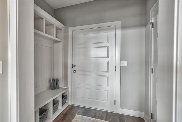 mudroom with dark wood-type flooring