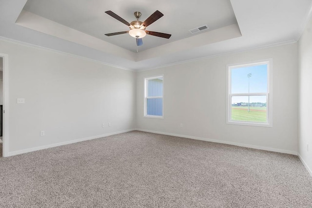 17157 W 164th Ter, Olathe, KS 66062 - unfurnished room featuring a tray ceiling, ceiling fan, carpet floors, and ornamental molding