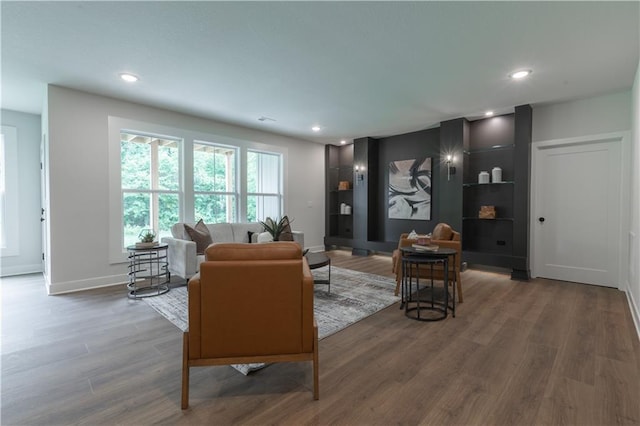 living room with dark wood-type flooring