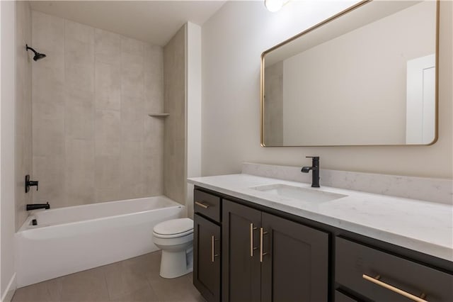 full bathroom featuring toilet, tile patterned floors, bathtub / shower combination, and vanity