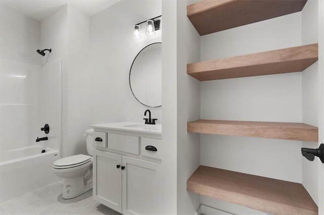 full bathroom featuring  shower combination, vanity, and toilet