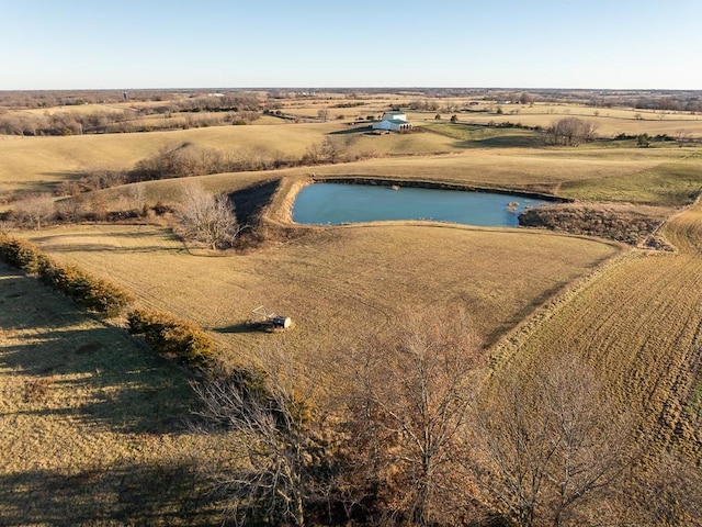 drone / aerial view with a water view and a rural view