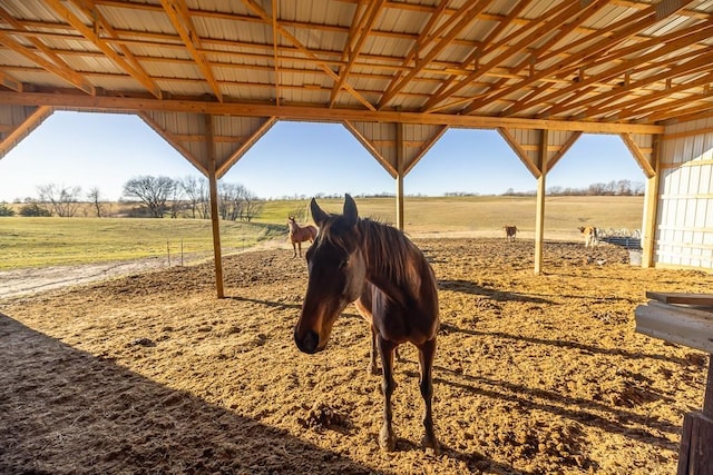 view of horse barn featuring a rural view