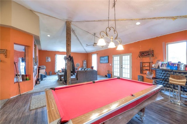 game room featuring billiards, a wealth of natural light, and french doors