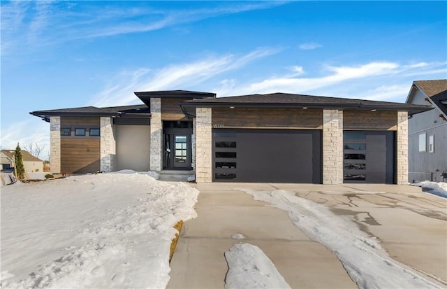 prairie-style home with a garage