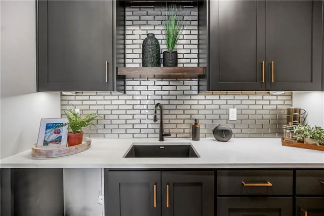 16781 S Fellows St, Olathe, KS 66062 - kitchen with light countertops, tasteful backsplash, and open shelves