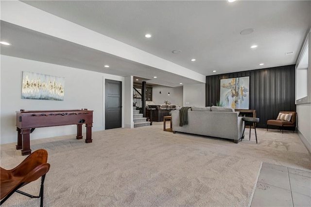 16781 S Fellows St, Olathe, KS 66062 - living area featuring stairway, recessed lighting, and carpet floors