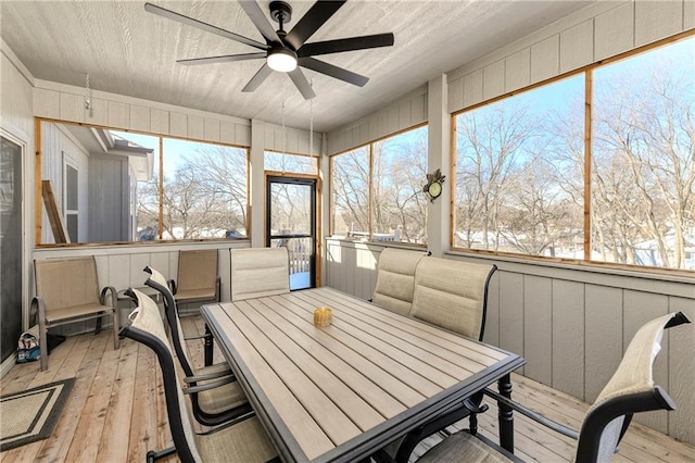 sunroom / solarium featuring ceiling fan and a healthy amount of sunlight