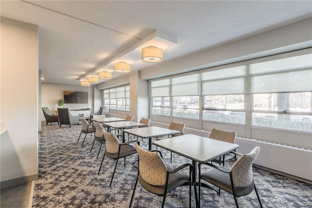 dining space featuring a textured ceiling