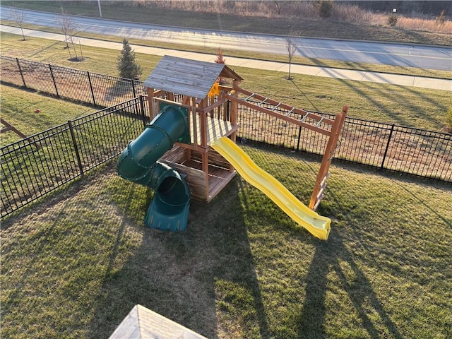 view of jungle gym with a yard