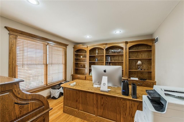 office space featuring light hardwood / wood-style floors and a healthy amount of sunlight