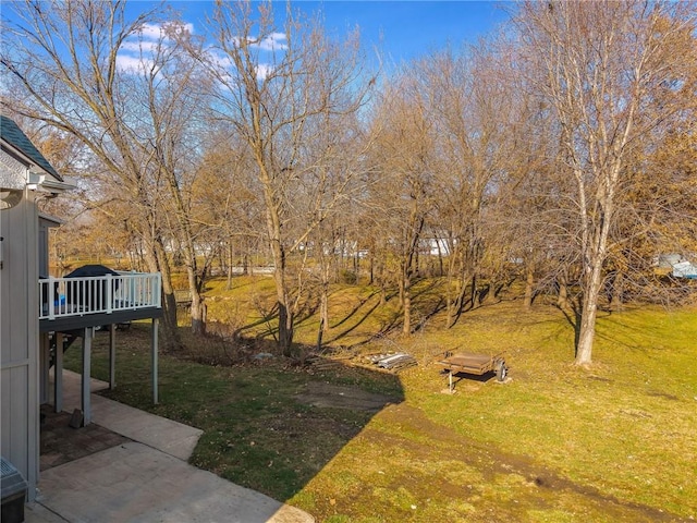 view of yard featuring a patio area and a wooden deck