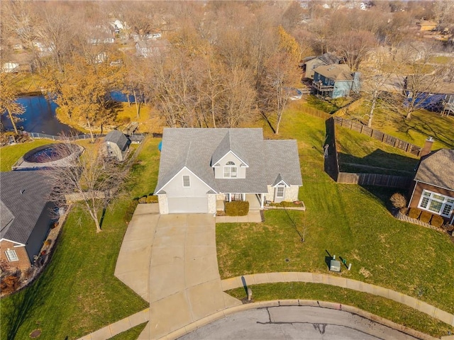 bird's eye view featuring a water view