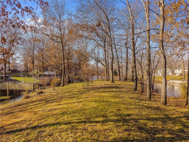 view of yard featuring a water view