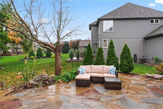 view of patio featuring an outdoor living space and central AC unit