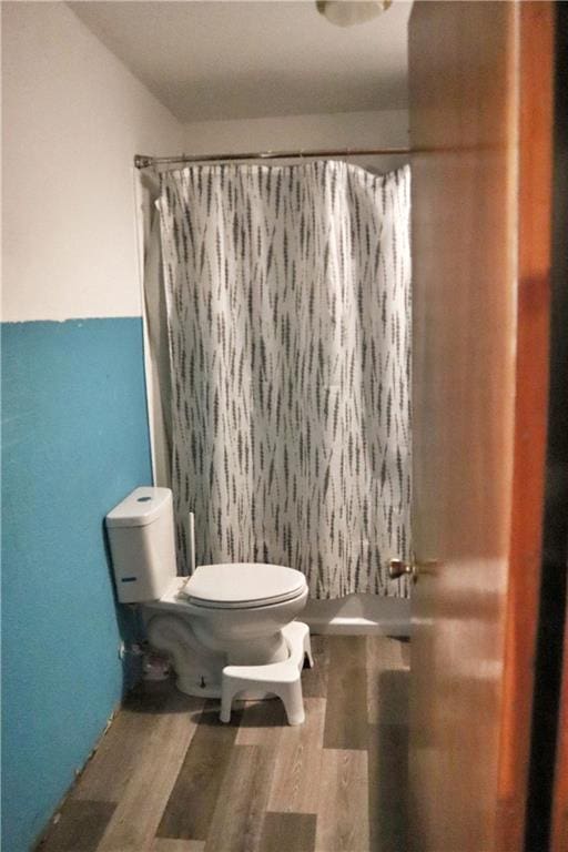 bathroom featuring wood-type flooring and toilet