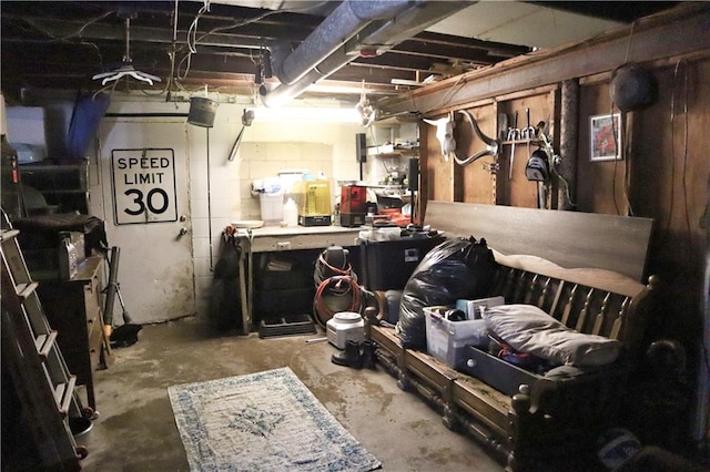 basement featuring a workshop area