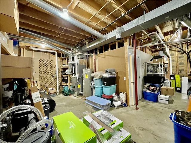 basement featuring gas water heater