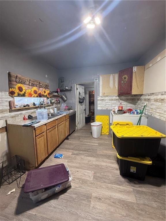 kitchen featuring light wood-type flooring and sink