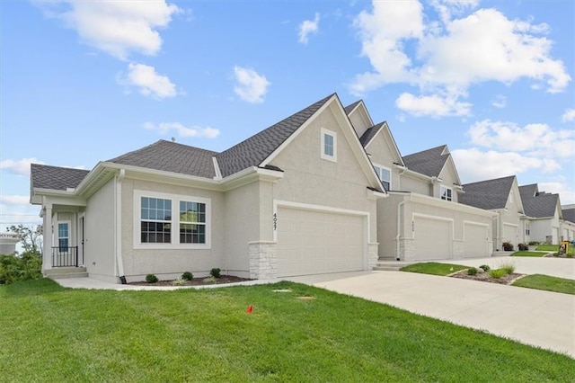 4027 NE Sagamore Dr Unit A, Lees Summit, MO 64064 - view of front of home featuring concrete driveway, stucco siding, a front yard, and an attached garage