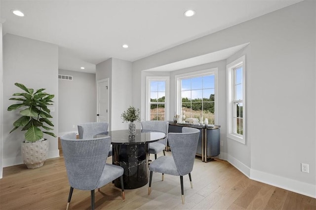 dining space featuring light hardwood / wood-style flooring