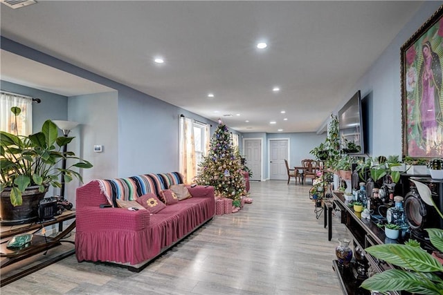 living room with light hardwood / wood-style flooring