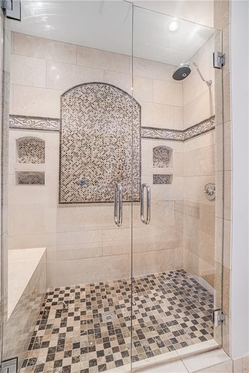 bathroom featuring a shower stall and recessed lighting