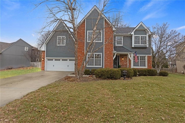 front of property with a garage and a front lawn