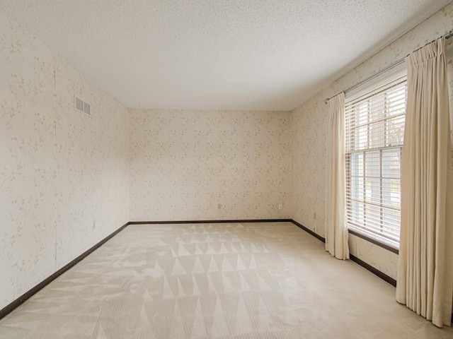 carpeted empty room with a textured ceiling