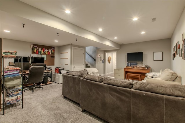 living room with light carpet